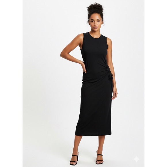And Now This Dresses & Skirts - And Now This Black Ribbed Side Cutout Ruched Midi Dress XL NEW!